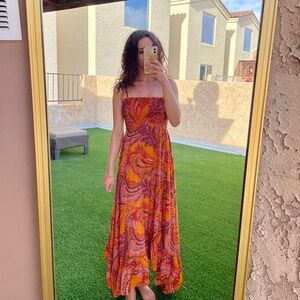 Elegant Orange Paisley Sleeveless Dress
